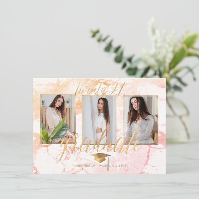 Invitation PixDezines Marbre Faux Gold Graduation Invita Invi (Debout devant)