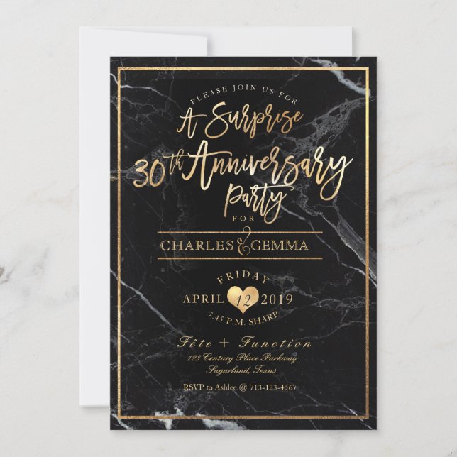 Invitation PixDezines Marbre+Or/Surprise 30e Anniversaire (Devant)
