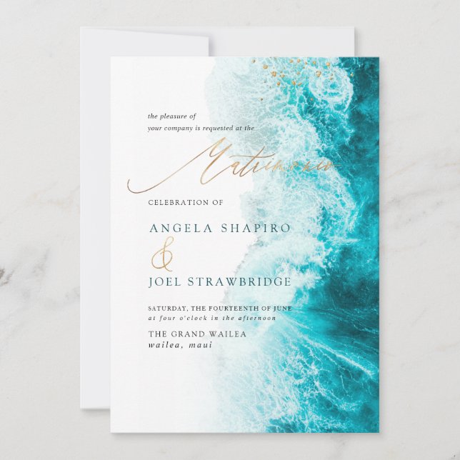 Invitation PixDezines Marine Waves Shoreline Beach Matrimonio (Devant)