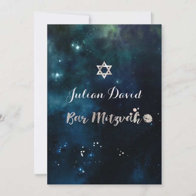 Invitation PixDezines Midnight Sky Bar Mitzvah ✡ (Devant)