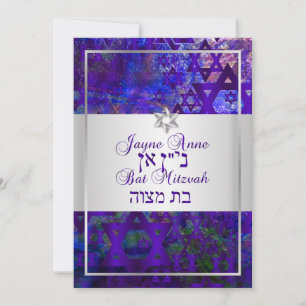 Invitation PixDezines mod stars/Bar Mitzvah/violet/argent