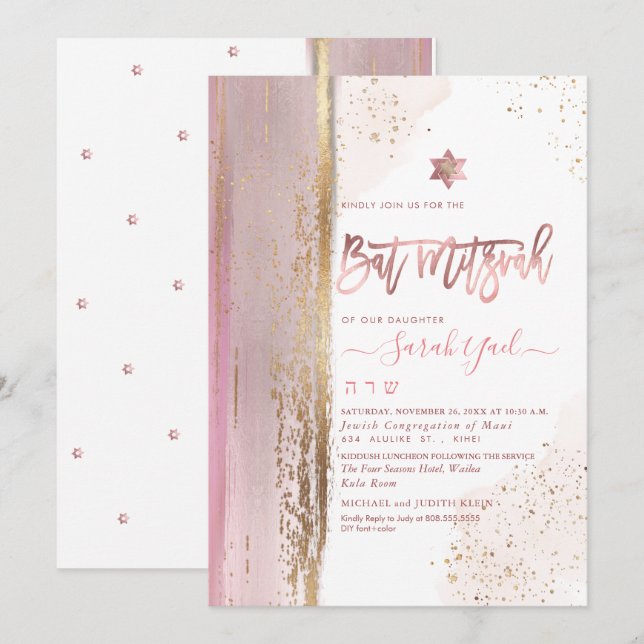 Invitation PixDezines Moderne Abstrait Tallit Bat mitzvah Ros (Devant / Derrière)
