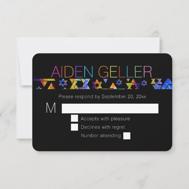 Invitation PixDezines néons/typographie/bar mitzvah RSVP Invi (Dos)