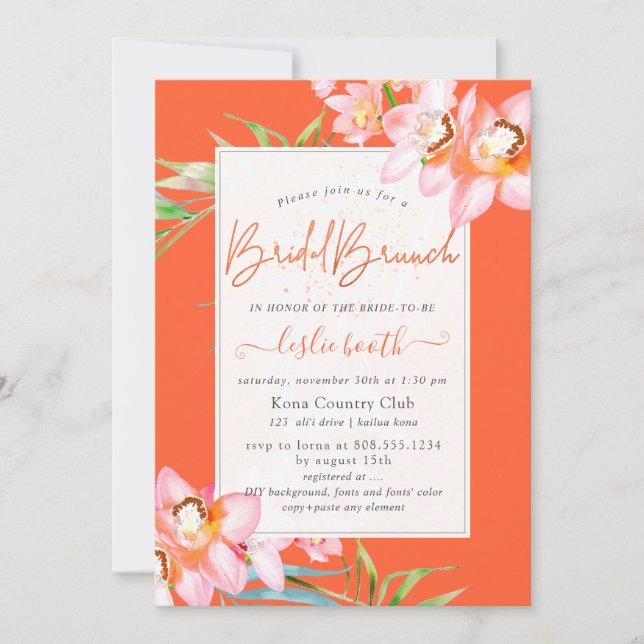 Invitation PixDezines Orchid Isle, Bridal Brunch Orange (Devant)