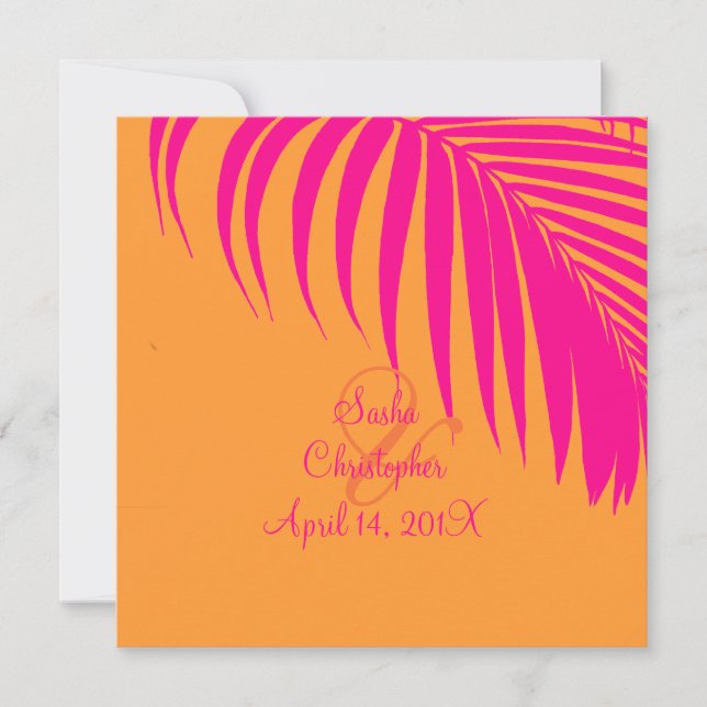 Invitation PixDezines Palm Fronds, Mandarin Orange/Rose (Devant)