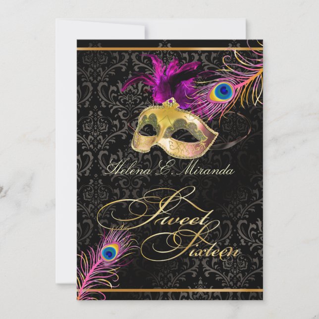 Invitation PixDezines paon doux 16 masquerade/DO-IT-YOURSELF  (Devant)
