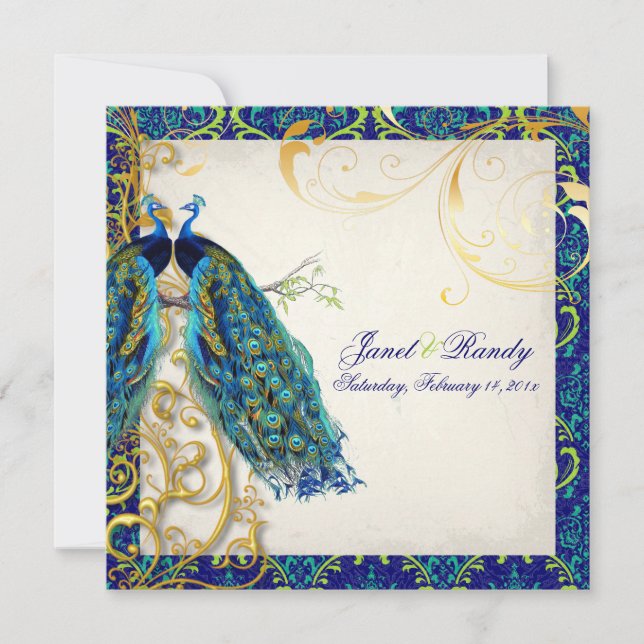 Invitation PixDezines paon plumes/aqua/turquoise (Devant)