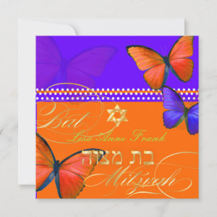 Invitation PixDezines papillon rétro, Bat Mitzvah