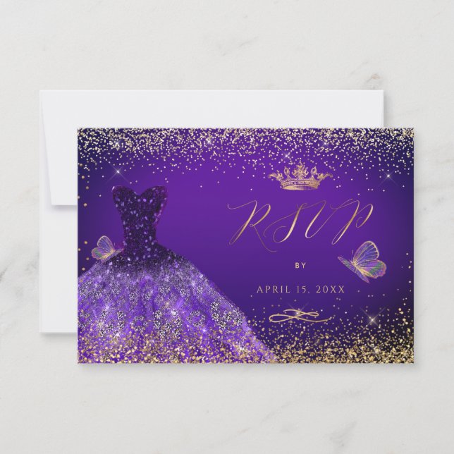 Invitation PixDezines Papillons Quinceanera RSVP, Violet (Devant)