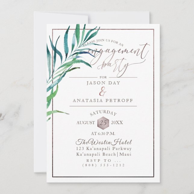 Invitation PixDezines Partie Engagement Palm Fronds+Honeypeb (Devant)