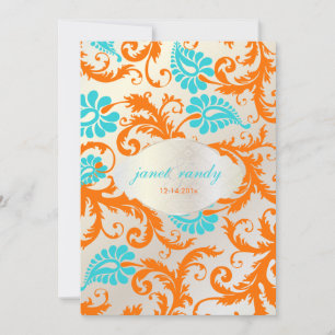 Invitation PixDezines pavo damask/coral+aqua