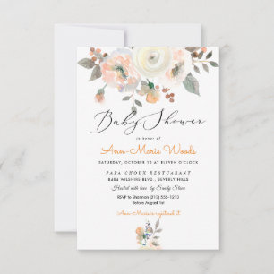 Invitation PixDezines Peaches+Baby shower d'aquarelle crème