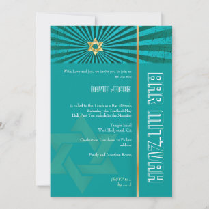 Invitation PixDezines Photo Bar Mitzvah/turquoise/faux or