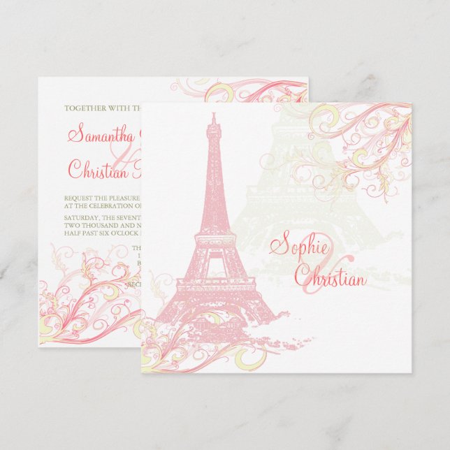 Invitation PixDezines PINK LA TOUR EIFFEL+SWIRLS (Devant / Derrière)