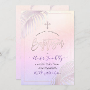 Invitation PixDezines Pink Silver Palms Baptism