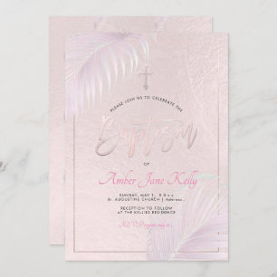 Invitation PixDezines Pink Silver Palms Baptism