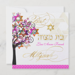 Invitation PixDezines PINK TREE OF LIFE BAT MITZVAH INVITATIO