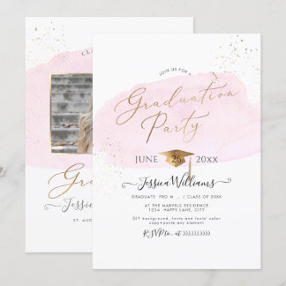 Invitation PixDezines Pink Watercolor Swatch Graduation