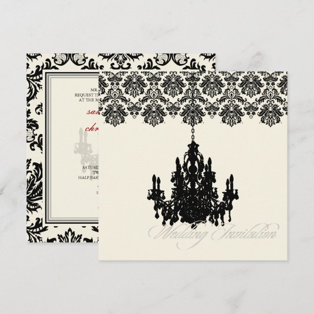 Invitation PixDezines Piqué Damask + Chandelier (Devant / Derrière)