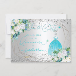Invitation PixDezines Quinceanera Aqua Blue Robe Enregistrer 