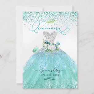 Invitation PixDezines Quinceanera Aqua Gown Parties scintilla