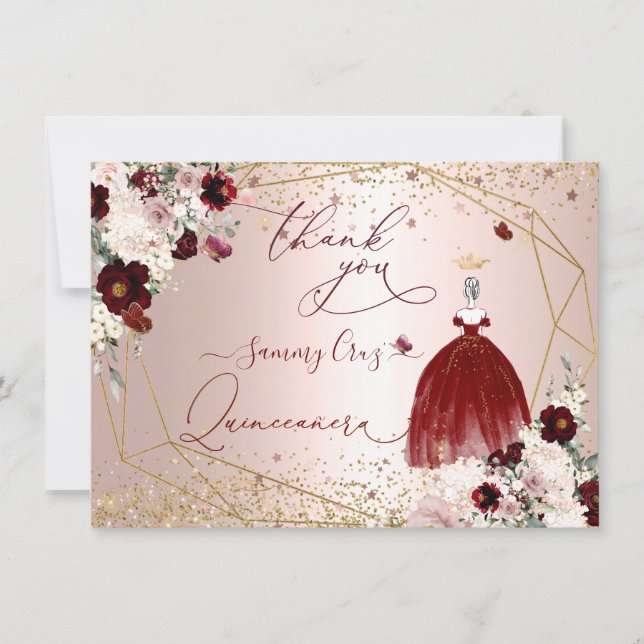 Invitation PixDezines Quinceanera Burgundy Gown Merci en (Devant)