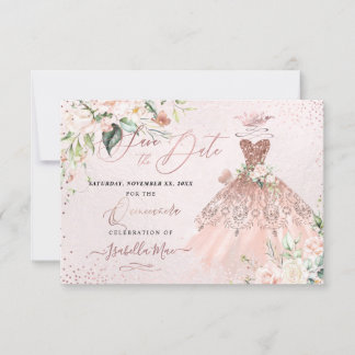 Invitation PixDezines Quinceanera Enregistrer la date Rose Go