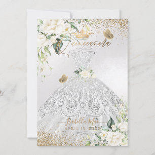 Invitation PixDezines Quinceanera Robe Argent Parties scintil