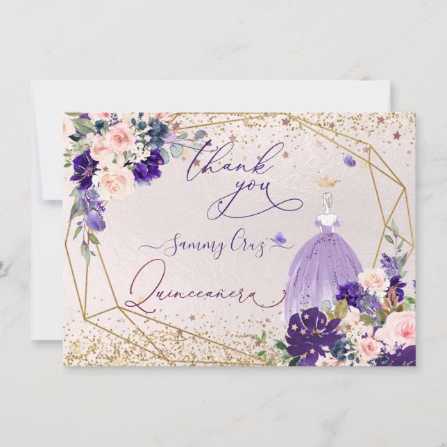 Invitation PixDezines Quinceanera Robe pourpre Dusty (Devant)