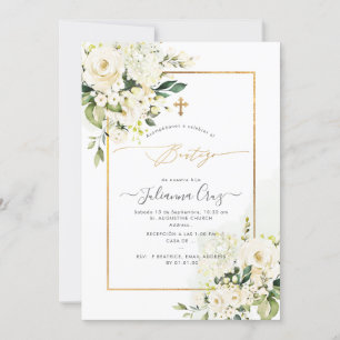 Invitation PixDezines Rosas Crema y Hortensias Bautizo