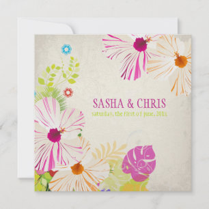 Invitation PixDezines rose chaud+hibiscus orange+monstère