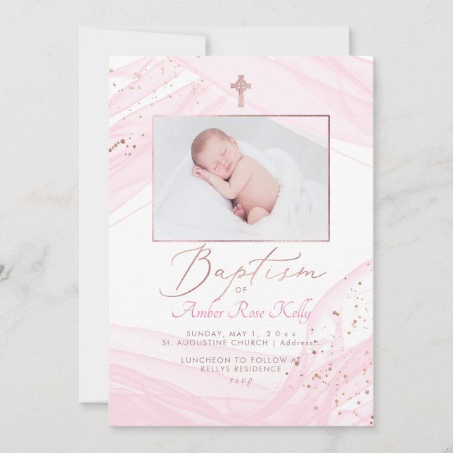 Invitation PixDezines Rose Gold Celtic Cross Baptism (Devant)