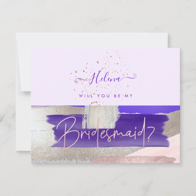 Invitation PixDezines Rose Gold+Purple Will You .. Bridesmaid (Devant)