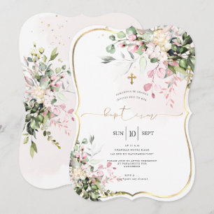 Invitation PixDezines Rose Poussiéreux, Baptême Aquarelle Rus