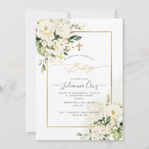 Invitation PixDezines Roses Crème et Hortensias Baptême