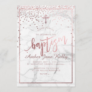 Invitation PixDezines Roses de marbre+Faux points d'or/Baptêm