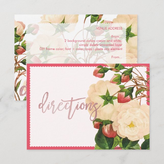 Invitation PixDezines Roses Nivea Victoriennes/Redoute (Devant / Derrière)