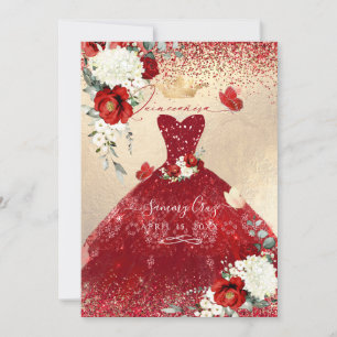 Invitation PixDezines Roses Rouges Quinceanera Dress Invitati