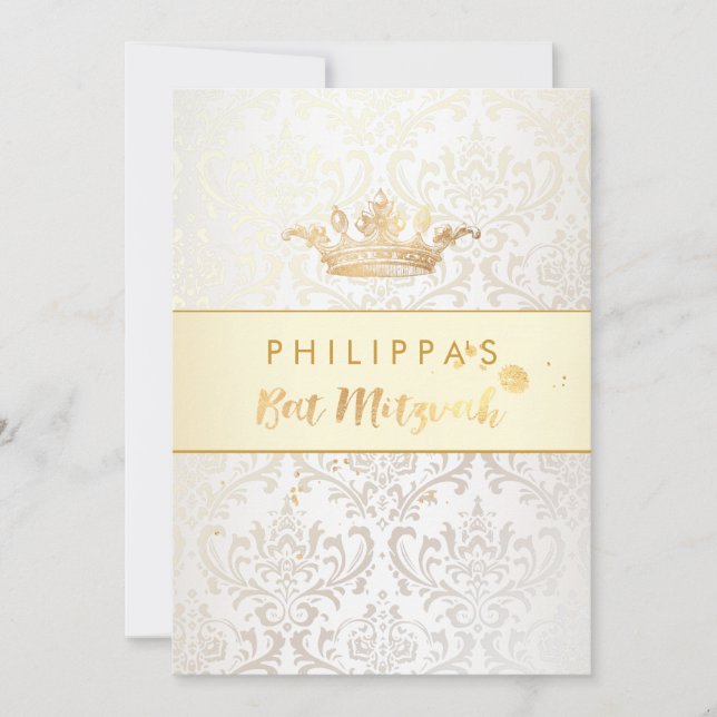 Invitation PixDezines Rossi Damask/Faux Gold Crown (Devant)