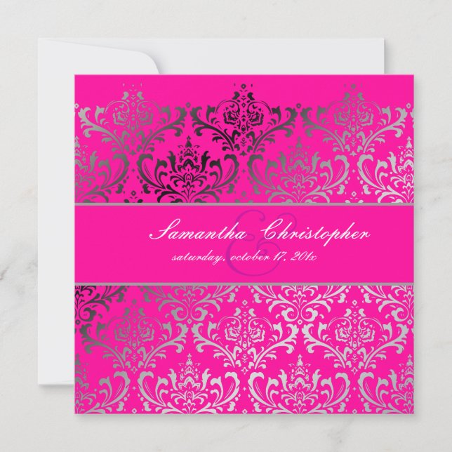 Invitation PixDezines Rossi Damask, Hot Pink (Devant)