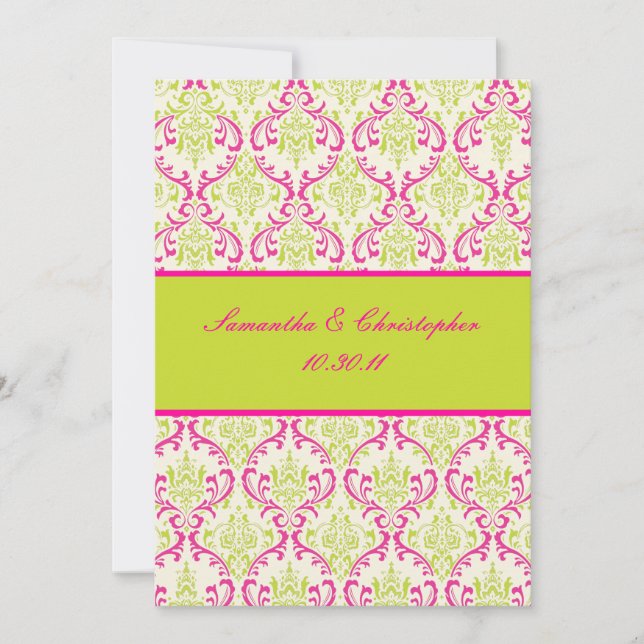 Invitation PixDezines Rossi, Damask / Lime+Fuschia (Devant)