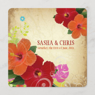 Invitation PixDezines rouge+hibiscus orange+monstère