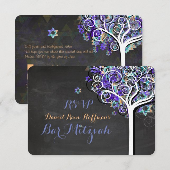 Invitation PixDezines rsvp arbre de vie Bat mitzvah (Devant / Derrière)