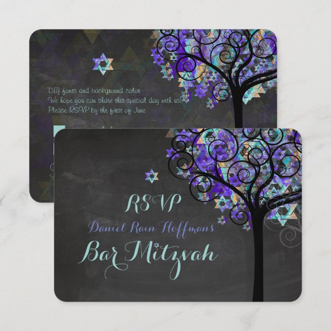 Invitation PixDezines rsvp arbre de vie Bat mitzvah (Devant / Derrière)