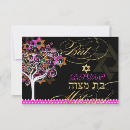 Invitation PixDezines rsvp arbre de vie/Étoiles, Bat mitzvah