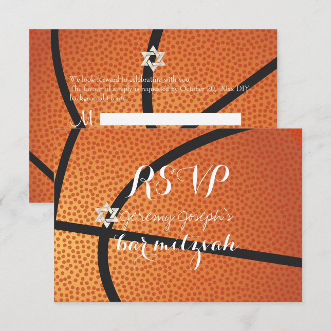 Invitation PixDezines RSVP Basketball Bar Mitzvah ✡ (Devant / Derrière)