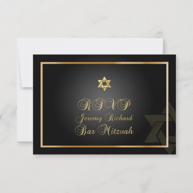 Invitation PixDezines rsvp Star, Bar Mitzvah/noir+or (Devant)