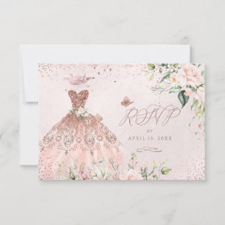 Invitation PixDezines RSVP Sweet 16 Dusty Rose Gown
