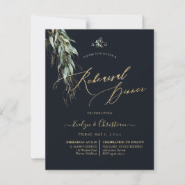 Invitation PixDezines Rustic Willow Eucalyptus Navy n Gold