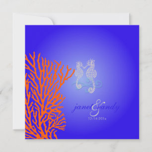Invitation PixDezines Seahorse+coral/bleu cobalt